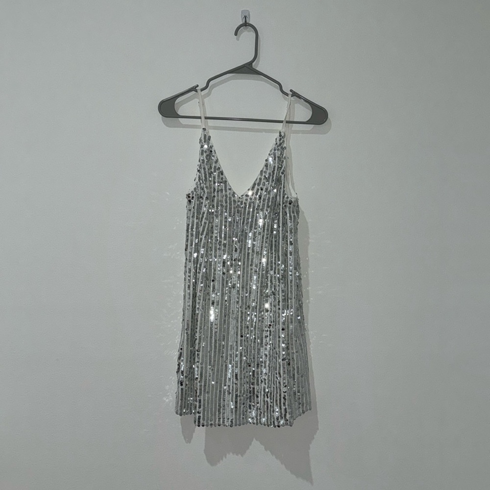 sequin sparkly silver mini dress